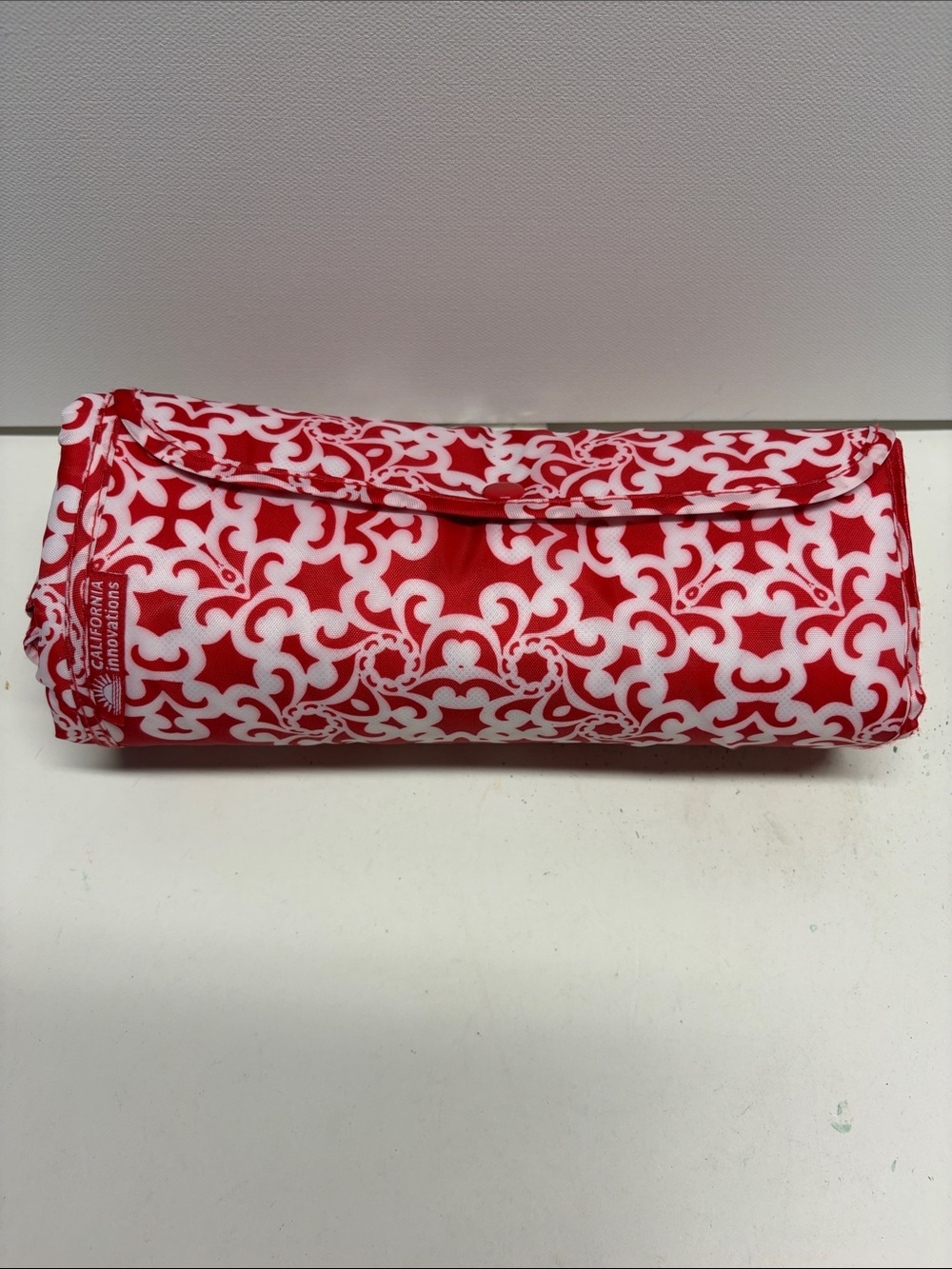 Red & White Patterned Roll-Up Pouch